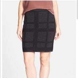 Eileen Fisher Plaid Windowpane Merino Wool Knit Skirt Sz M